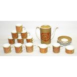 Susie Cooper for Wedgwood Old Gold Nebula pattern coffee service incl. coffee pot H20cm, milk jug,