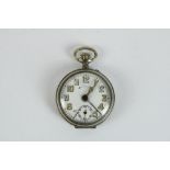 Early C20th Century Swiss keyless wound and pin set pocket watch alarm, with military style white