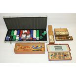 Bussey's Table Croquet game, boxed, mid C20th table croquet game, two sets of boxed bone dominoes