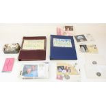 Two folders of world stamps, small selection of FDCs and commemorative coin covers