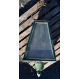 Large gas street lamp top with glass panels (one broken) with finial approx. H3ft W16"
