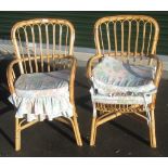 Pair of bamboo conservatory chairs with open backs