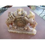 Late C19th soapstone mantel clock, pierced and carved as Royal Standard on rectangular base, lacks