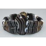Victorian Scottish polished agate bracelet with central lozenge on carved tapering links