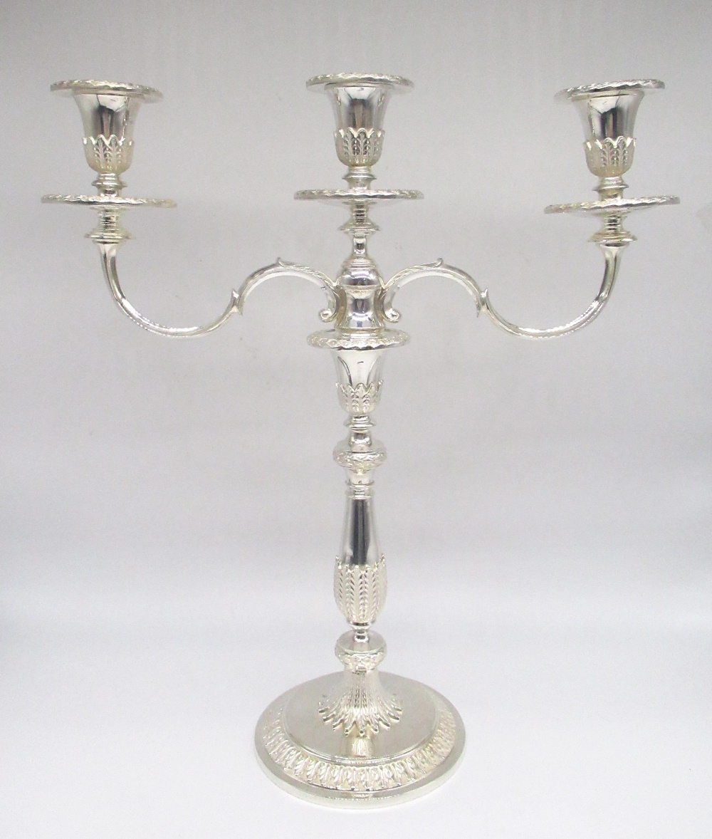 ER.ll hallmarked silver Adam style two branch three light candelabra, urn shaped sconces with wreath