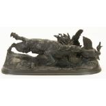 After Pierre Jules Mene: cast iron model of a Setter, flushing out a duck on an oval base, W42cm