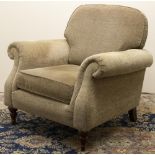 Parker Knoll Country House style arm chair, upholstered in herringbone tweed with red check, loose