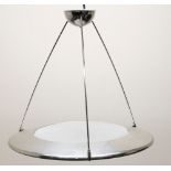 Arteluce - an Italian chrome and glass inset up-lighter ceiling light, disc form body on three