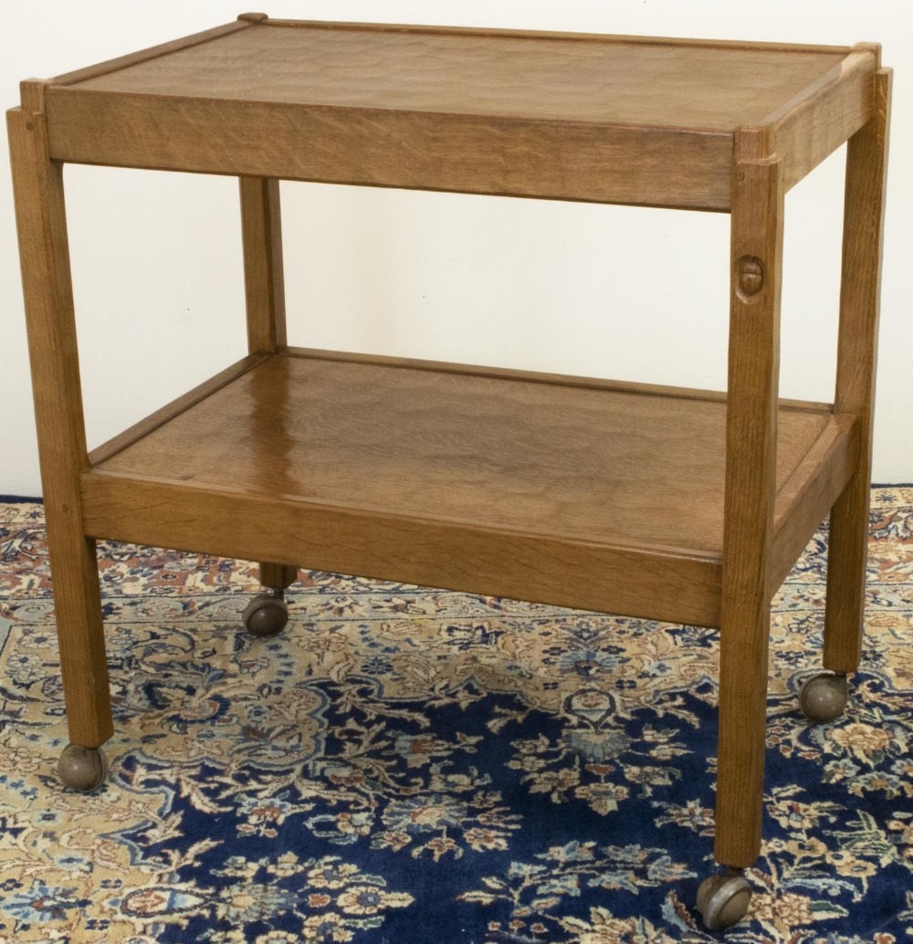 Alan "Acornman" Grainger, Acorn Industries of Brandsby - an oak tea trolley, two adzed tiers on