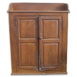 Victorian stained and grained pine cupboard, three quarter galleried back above pair of raised and