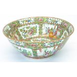 Modern Canton circular bowl, decorated in famille vert enamels with figures and garden landscapes in