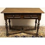 Late C18th walnut side table, rectangular over hanging moulded top above two cushion moulded
