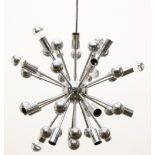 Contemporary Sputnik chromed metal multi branch hanging light fitting, H100cm approx