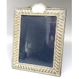Late C20th hallmarked Sterling silver lobed rectangular photo frame with inscription by Walker and