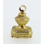 Late C19th yellow metal musical fob charm, seal inscribed with AR monogram topped by crown, on