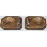 Robert "Mouseman" Thompson of Kilburn - pair of oak rectangular ashtrays with opposing signature