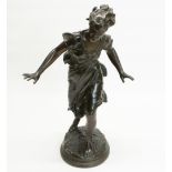 After Luca Madrassi (1848-1919); Bronze model of a girl playing Blind-Man's-Buff, with a ribbon over