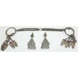 Omani white metal mishall earring set with chain and hoops, and a pair of white metal Omani