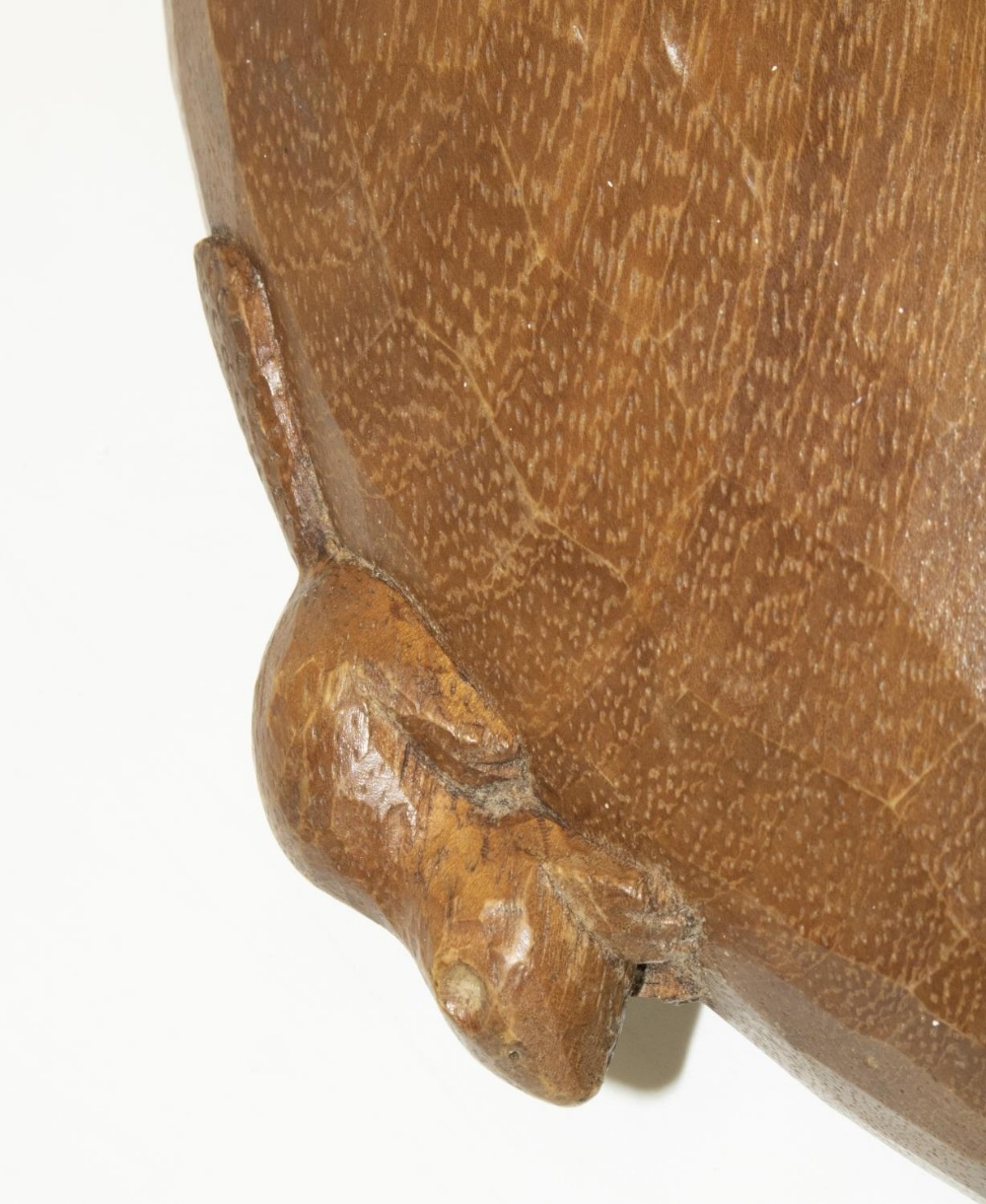 Colin "Beaverman" Almack - adzed oak circular fruit bowl, relief carved with signature beaver, D32cm - Image 2 of 2