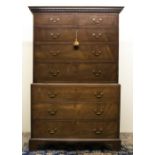 George III mahogany tallboy chest, dentil moulded cornice above two short and six long graduated