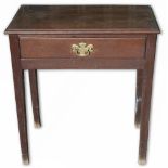 Small George III oak side table, with single drawer on square supports, W68cm D40cm H76cm