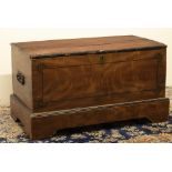 Victorian scumbled as mahogany pine rectangular blanket box, with ebonised stringing and corner