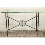 Contemporary side table, rectangular clear glass top intaglio decorated with starfish and squid,