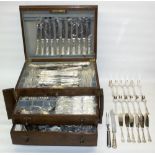 Canteen of A1 EPNS Kings pattern cutlery for twelve covers, in three drawer fitted cabinet, with