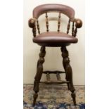 Stewart Linford Furniture - a Captains chair bar stool, brass nail upholstered back and seat on