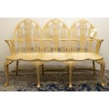 Stewart Linford Furniture beech and sycamore Strawberry Hill Gothic three chair back seat, on