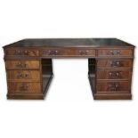 Adam Richwood - a George III style mahogany partners desk, with inset gilt tooled top, six frieze
