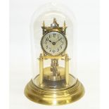 Early C20th continental brass suspension clock, silvered Arabic dial with outer minute track, on