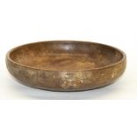 Colin "Beaverman" Almack - adzed oak circular fruit bowl, relief carved with signature beaver, D32cm