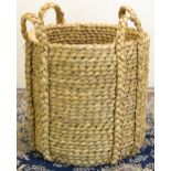 Large Country House cylindrical log basket, with four handles, D58cm H70cm