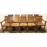 Robert "Mouseman" Thompson of Kilburn - set of ten (8 + 2) oak dining chairs, with adzed panel