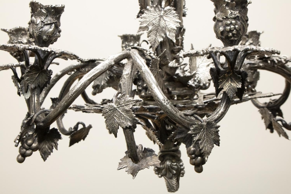 Elkington style Electroplated chandelier, six branches cast with branchwork of vines and trailing - Image 2 of 3