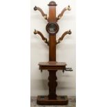 Victorian mahogany Country House style hall stand, four scrolling branches with cow horn hooks and