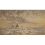 George Weatherill (British 1810-1890); Masted Ships at sea, Whitby Abbey beyond, watercolour, signed