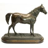 After P J Mene: 'Arab Stallion Ibrahim', patinated resin model of the racehorse, on oval