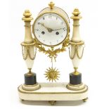 French Empire white marble and gilt metal mounted drum head portico clock, white enamel Arabic