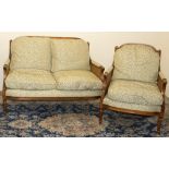 Adam style two seat couch, moulded frame with double bergere style arms and upholstered back on