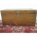 C19th campaign style camphor wood blanket box, with brass corners and recessed handles, (A/F)