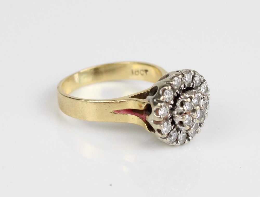 18ct diamond cluster ring, stamped 18ct, size K1/2, 5.7g - Image 2 of 2