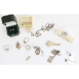 Collection of hallmarked silver jewellery, other costume jewellery and a three strand simulated
