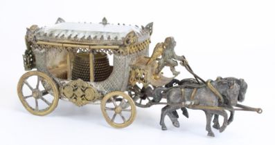 Late C19th French small casket or thimble holder in the form of a gilt metal carriage, bevelled