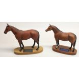 Beswick Connoisseur models on wooden plinths: Thoroughbred, H22cm, and racehorse Mill Reef, H24.