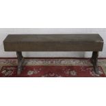 Edwardian pine bench seat on solid end supports, with trestle feet W131cm D27cm H47cm