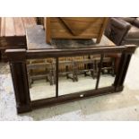 Large Victorian mahogany framed architectural overmantel mirror, W155cm H74cm