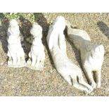 Collection of six reconstituted stone hares staring at the moon