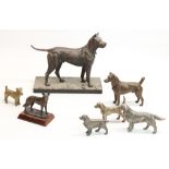 Cold cast bronze Mastiff type dog on plinth, H23cm, bronze Jack Russell terrier, H12cm, silver